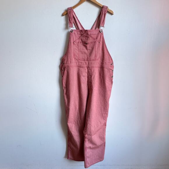 RAG & BONE / JEAN Red Striped Cotton-blend Twill Overalls - Picture 1 of 9